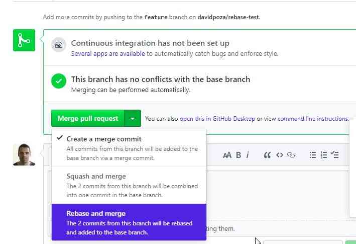 github select merge rebase